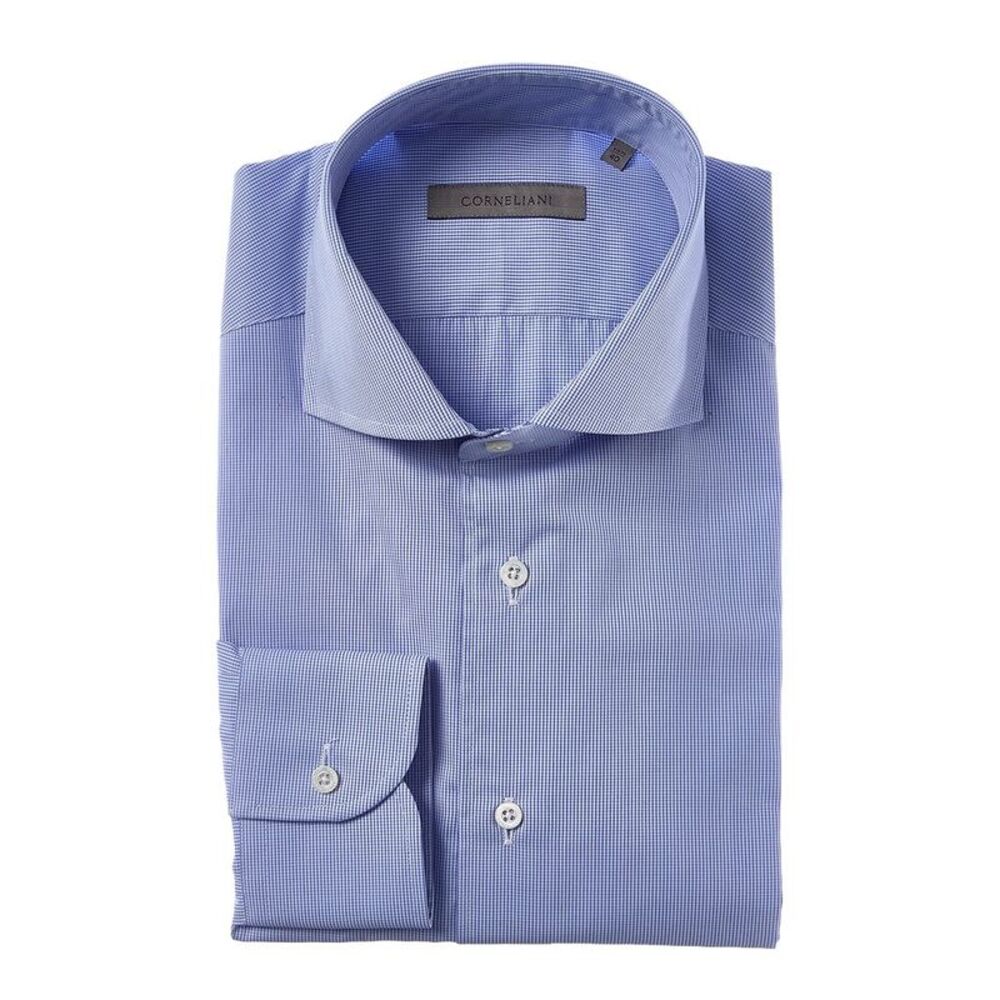Corneliani Mens  Checked Poplin Dress Shirt, Blue